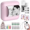 eSynic Mini Stampante Termica Portatile con 10 Rotoli Carta Termica e 6 Pennarelli, Stampante Fotografica Bluetooth Ricaricabile, Stampa Foto dal Cellulare Android iOS, Immagini Bianco e Nero - Rosa