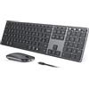 seenda JP-064-3 - Tastiera mouse wireless Bluetooth ricaricabile, multi-dispositivo, ultra sottile, mouse e tastiera per Windows, Mac OS, laptop, PC, tablet, iPad, layout QWERTY UK, nero e grigio