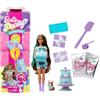 Barbie Party Surprise - Party Stars, bambola con 10 accessori a sopresa, effetto cambia colore e decorazioni per la torta, giocattolo per bambini, 3+ anni, JFG72