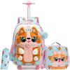 HTgroce Zaino Trolley con Scuola Elementare Bambina Zainetto con Ruote, Borsa da viaggio e da scuola con Ruote, Pranzo al Sacco e Astuccio