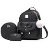 FOLOVEYA Zaino da Donna Antifurto Zainetto Piccolo in Pelle PU Borsa Zaini Ragazza con Cute Bowknot Borse a Tracolla Set 3 Pezzi con Portafoglio per Viaggio Lavoro Ufficio Nero