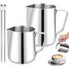 BORDEAG Bricco Latte, 600 ml e 350 ml Bricco Latte Professionale, con Segno di Misurazione, Argento Bollitore Latte, Acciaio Inox Lattiera, Bricco Latte Piccolo, per Montalatte, Cappuccino, Caffè Accessori