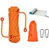 Amalan eu Nylon Corda Multiuso Per Esterni+Asciugamano Ad Asciugatura Rapida, L20M D10MM,Con2moschettoni,Capacità Di Carico1200 Kg, Salvataggio, Arrampicata,Alpinismo,Speleologia,Su Roccia,Campeggio(Arancia)