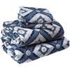 Tribeca Living 200 gsm Stripe Printed Deep Pocket Flannel Sheet Set, Full, Blu, Damask, Completo