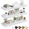 RICHER HOUSE Mensole da parete 60 cm, bianco con supporti invisibili, tavola da parete in legno MDF per bagno, camera da letto, ufficio, soggiorno, cucina, set da 3, 60 x 23,5 x 3,8 cm