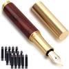 Cheynn Mini penna stilografica in legno, con tasca corta, 0,5 mm, punta fine, vintage, rosso scuro, calligrafia, con 15 nero, 2,6 mm, pezzi di ricambio per journaling, ufficio, materiale scolastico
