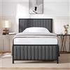 VECELO Struttura letto 90 x 200 cm, letto singolo con testiera e pediera imbottiti, telaio del letto con rete a doghe e spazio di 32 cm sotto il letto, non è necessario saltare da boxe, grigio