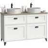 Muebles Pitarch | Mobile da bagno doppio, larghezza 120cm, con piedi, 2 cassetti a chiusura lenta, 2 porte, per lavabi da appoggio, Bianco e Rovere Cambrian, stile Vintage, modello Toscana
