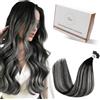 Hetto Extension Capelli Veri Nano Ring Balayage Nero & Argento - Remy Capelli Umani Estensioni, Invisibile Adesive, Look Naturale per Uso Quotidiano 50g 50ciocche 50cm