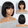 Joedir 20cm Parrucca corta diritta corta da con frangia Parrucche brasiliane diritte per capelli umani senza pizzo frontale Parrucche per capelli umani fatte a macchina per donne (nero)