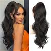 PORSMEER Coda Capelli Extension con Coulisse,Ponytail Capelli Lungo Lisci Onda ondulato naturale coda di cavallo capelli sintetica Posticci Extension Capelli per Donna,65 cm Nero