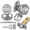 Bwintech 1 coppia di pomelli per porte in cristallo cromo spazzolato, maniglia per porte interne in cristallo stile palazzo da 65 mm con kit per passaggio, camera da letto, corridoio