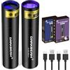DARKBEAM Torcia UV 365nm e Torce Luce nera 395nm ultravioletta, Lampada di Wood Mini Portatile Potente Blacklight Ricaricabile USB, per Rilevare di urina cane, vetro all'uranio, ambra, resina, 2 Pezzi