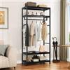 YITAHOME Appendiabiti con Portascarpe, Attaccapanni da Pavimento con 4 Ripiani, Porta Abiti Industriale, Scaffale per Abbigliamento, per Ingresso Corridoio Soggiorno, Nero