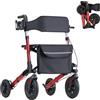 VEVOR Deambulatore con Sedile Carico Max 136 kg per Sostegno Camminata, Deambulatore Pieghevole in 3, Ausilio Struttura in Alluminio con Ruote Maniglia Regolabile e Porta Bastone, per Anziani Disabili