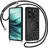 Coiwxmoi Cover Magnetica per Xiaomi Redmi Note 14 5G con Cordino, Compatibile con MagSafe, Aesthetic Leopardata Disegno Custodia con Corda Collana, Traslucida Silicone Case per Redmi Note 14 5G, Nero