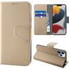 N NEWTOP Cover Compatibile con Apple iPhone 13 Pro Max, HQ Lateral Custodia Libro Flip Chiusura Magnetica Portafoglio Simil Pelle Stand (Oro)