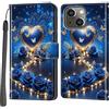 Haninsuze Cover per iPhone 13 / iPhone 14, Custodia Interno TPU Antiurto Portafoglio con Disegni [schede Fessura] [Supporto Stand] Cover Libro in PU Pelle (cuore blu)