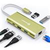 UtechSmart - Hub USB C, 6 in 1, adattatore USB C a HDMI, con Ethernet da 1000 m, PD 100 W, 3 porte USB 3.0, adattatore multiporta, compatibile con MacBook Pro, Chromebook USB C dispositivi (oro)