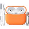 R-fun Custodia per Airpods Pro 2a/1a generazione con set di pulizia, protezione completa in silicone per custodia di ricarica Apple AirPods Pro 2023/2022/2019 [LED anteriore visibile], Arancione