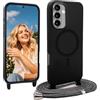 YANJIEER Magnetica Cover con Cordino per Samsung Galaxy S22+ Plus Custodia Compatibile con MagSafe, Collana Laccio Tracolla Regolabile, Sottile Silicone Antiurto Necklace Corda Case Nero12