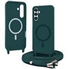 Bigcousin Magnetica Cover con Cordino per Samsung Galaxy S23 FE,[Compatibile con MagSafe], Cover in Silicone, Regolabile Cordino da Collo Nylon Catena Collana Tracolla,Verde