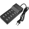 WIYETY Caricatore USB a 10 porte: stazione di ricarica USB multiporta da 50 W, porta singola 5 V/2,4 A, 10 porte, ricarica rapida, con tecnologia di rilevamento automatico, per vari dispositivi