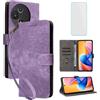 IUQXU Cover per TCL 60R 5G/60 5G Libro con Pellicola Vetro Temperato [Blocco RFID] Antiurto Supporto Custodia in Pelle Portafoglio per TCL60 TCL 60 R T519H T521H TCL60R Viola