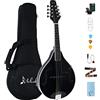 Mulucky A Style - Mandolino acustico a 8 corde con kit per principianti per adulti e bambini, custodia, accordatore, corda, plettri, nero