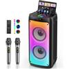 HWWR Karaoke con Microfono Wireless, 150W cassa Bluetooth 5.3 con Luce RGB, Sistema PA per Adulti Bambini, IPX4 Canta tu Karaoke 2026 Supporto TF/USB/FM/Registrazione/AUX/TWS