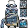HTgroce Set 5 Pezzi Zaino Trolley Scuola Elementare Bambino Staccabile - Zaino Scuola Bambino Motivo Auto da Corsa - Include Diario e Set Cancelleria Trolley Scuola