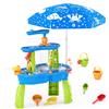 HYES Tavolo Acqua per Bambini, 3-Tier Tavolo Sabbia Acqua Giocattoli con Ombrello, Pioggia Docce Spruzzo Stagno per Cortile Estate, Giocattolo da Spiaggia Esterno per Ragazzi Ragazze, Blu