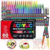 WOGOPRO Pennarelli Acrilici, 60 Colori Acrylic Marker, Acrilici Brush Pen Marker per Colorazione, Calligrafia, Pittura, Legno, Vetro, Plastic, Tessuti, Sassi, Ceramica