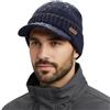 TOP-EX DryKnit Berretto invernale caldo invernale con visiera foderata in pile impermeabile M/L XL/XXL, blu navy, XL/XXL