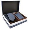 Sweet Leaf Cravatta da uomo, Fazzoletto da Taschino e Gemelli Blu a Righe - 100% seta - Classico, Elegante e Moderno - (Confezione Regalo, ideale per un matrimonio, con un abito, in ufficio...)
