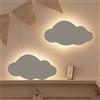Lights4fun Set di 2 Applique da Muro a Pile a Forma di Nuvola Bianca Luce per Camerette dei Bambini Retroilluminata con LED Bianco Caldo con Timer e Telecomando