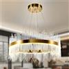 AOOCHOK Lampadario al cristallo d'oro: luce pendolare moderna, luce rotonda a cristallo regolabile, lampadina di lusso, per salotto, sala da pranzo, camera da letto, ristorante, Ø60 cm