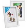 PHOTOLINI 3D cornici A4 21x30 cm bianco, cornice profonda con vetro e passe-partout, set di 2 cornici per oggetti fino a 1,5 cm di profondità, legno MDF - perfetta per il fai da te e come regalo