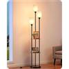 EDISHINE Lampada da Terra per Soggiorno, 3 Luci LED, Stile Moderno Vintage | Illuminazione LED con Mensola & Paralume in Lino, Attacco E27, Lampadina Inclusa, per Camera da Letto e Ufficio, 178 cm