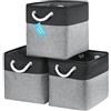 OrganiHaus Set di 3 Cubi Scatole Portaoggetti 28x28, Cestini Portaoggetti in Tessuto con Manici in Corda, Cubi Portaoggetti Pieghevoli per Libreria Kallax, Cestino per la Cameretta. Grigio/Nero