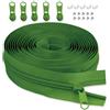 LHZHLE Chiusura lampo continua da 5 mm con cursore: 3,65 m verde erba nylon - al metro con 5 cursori per cucire biancheria da letto e cuscini