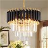 AOOCHOK Lampadario a sospensione in cristallo nero e oro, piccolo lampadario moderno in cristallo per ingresso, corridoio, balcone, veranda, ristorante, apertura porta, E27 x 3, Φ40cm