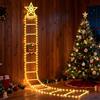 Olycism Scala di Babbo Natale con luci di Natale, Babbo Natale da arrampicata da esterno,2,7 m,scala a 12 gradini con stelle bianche e LED bianco caldo, 8 modalità, telecomando USB, per area esterna