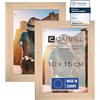 CABBEL confezione doppia (set di 2) cornice per foto 10x15 cm, naturale, robusta cornice in legno MDF, plexiglass infrangibile, da appendere e da appoggio, ideale per foto/immagini/collage