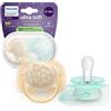 Philips Avent Succhietti Ultra Soft 0-6m Pastello Crema e Azzurro con Decorazioni, a base vegetale - Set da 2 ciucci - Philips Avent