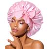 BONNET QUEEN Large Cuffia Seta Capelli Notte Donna, Bonnet Seta con Fascia Regolabile, Cuffia in Seta per Dormire per Capelli Ricci, Trecce, Dreadlocks e Capelli Lunghi, Rosa