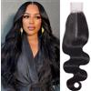 Arenshxc Chiusura capelli umani 2x6 onda corpo Lace Closure capelli umani brasiliani non trattati 2x6 Lace colore nero naturale umido e ondulato colore naturale 30 cm