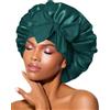 BONNET QUEEN Cuffia Seta Capelli Notte Regolabili Cuffia Capelli Ricci Bonnet con Lacci Lunghi Morbida e Protettiva Anti-Crespo, Verde Profondo