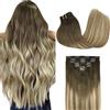 GOO GOO Extension Capelli Veri Clip, 30cm 85g 7pezzi, Remy Umani Naturali Extension Capelli Clip, 3/8/613 Ombreggiatura dal Castano Noce al Castano Cenere e al Biondo Candido