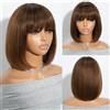 Joedir Parrucca corta con frangia bob parrucche per donne nere 26 cm rettilineo bob parrucca capelli umani marrone parrucche senza colla per le donne